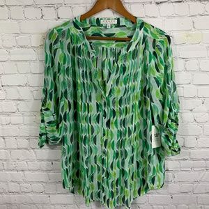 NWT Chaus Green 'Graphic Garden' Blouse Size L